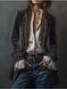 Women's Navy Blue Velvet Embroidered Jacket
