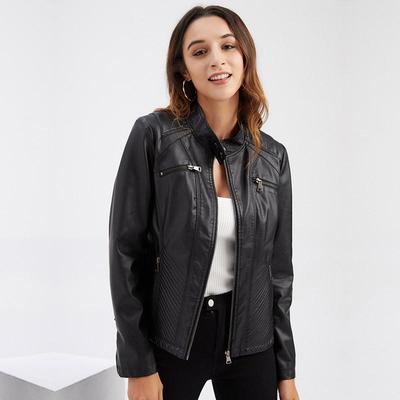 Dame Høst Vinter Stativ Krage Langermet Slim Leather Pu Jacket S-3XL