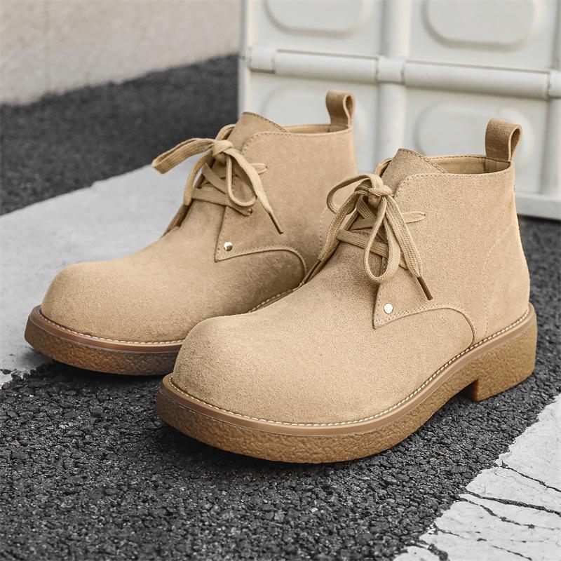 

Черевики Мартін весна та осінь 2025 новий великий ніс збільшення висоти хутряні дербі низький верх ретро чоловічі черевики кольору ревеню приплив 44