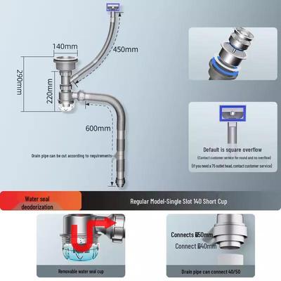 304 Stainless Steel Gourd Drain Pipe Kit for Single Sink