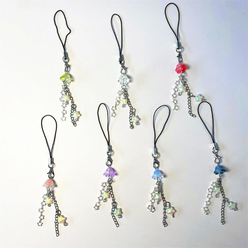 Phone Lanyard Wrist Strap Jellyfish Star Keychain Chain Phone Charm Antilost Y2K Cellphone Strap Hanging Cord for Women