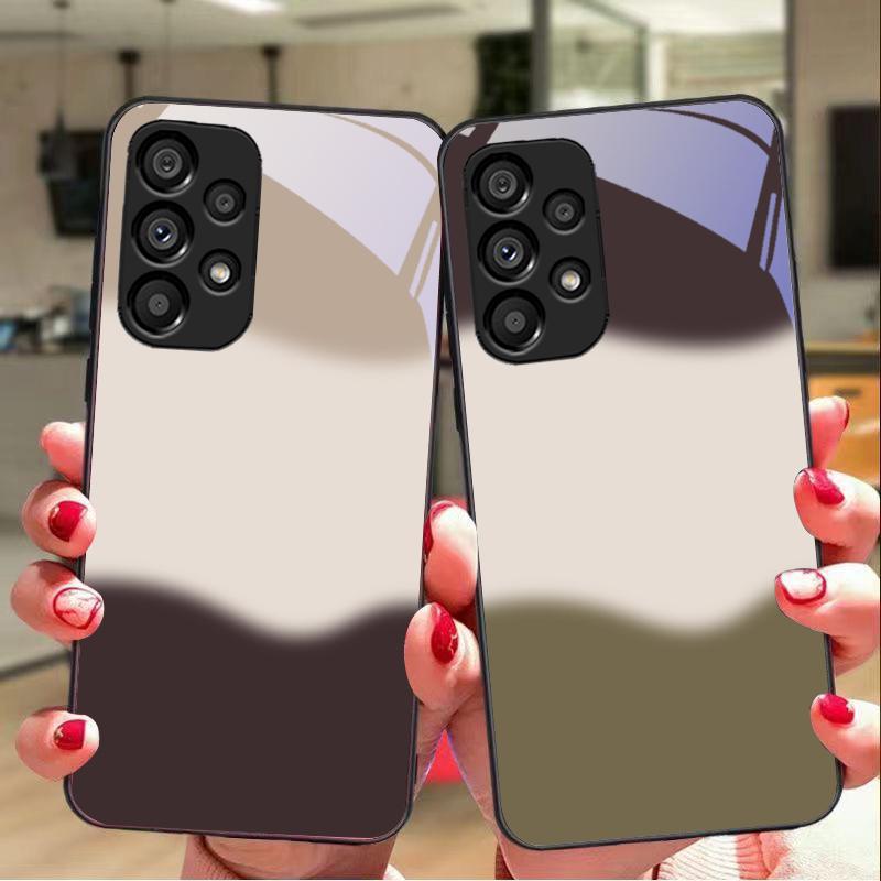 Three Color Gradient For Samsung Galaxy S 8 9 10 20 Plus 21 FE 22 23 24 Ultra S7 Edge Black Tempered Glass Phone Case Hard Shell