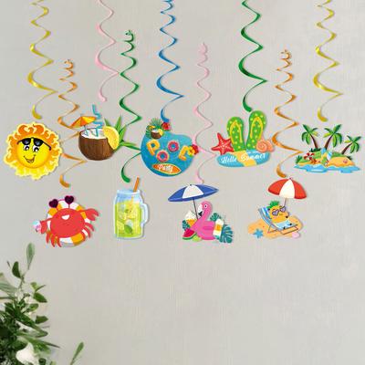 Tropical Flamingo Party Decorations Set with 10Pcs Hanging Swirls and Pineapple Banner for Hawaiian Luau Theme Party Supplies