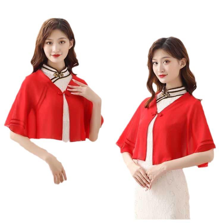 Dámská lehká šifonová sluneční ochrana s pláštěnkou a šaty čínského střihu