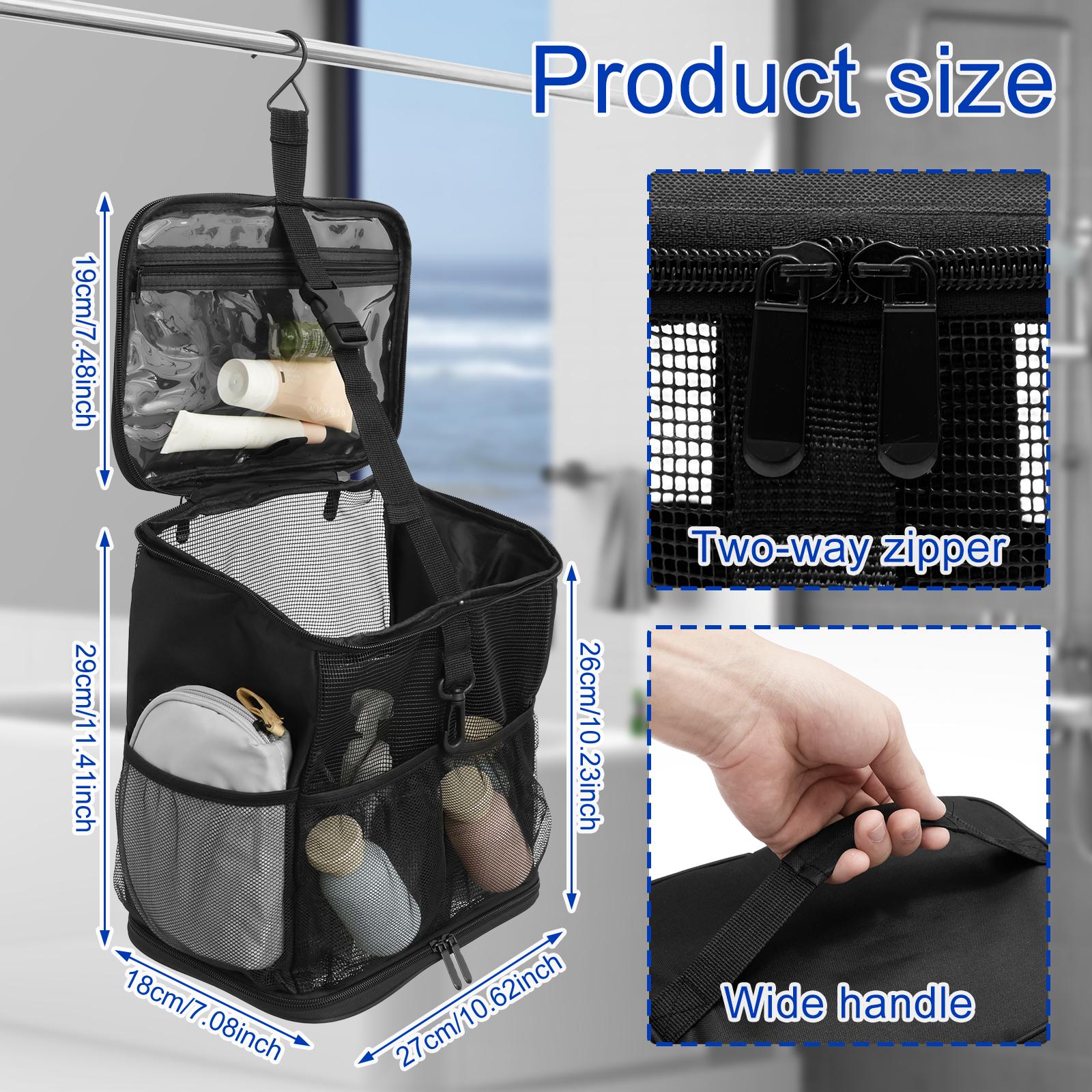 

Mesh Shower Caddy Large Capacity Portable Toiletry Organizer Cosmetic Storage Bag Multifunctional Shower Bag with Zipper чёрный