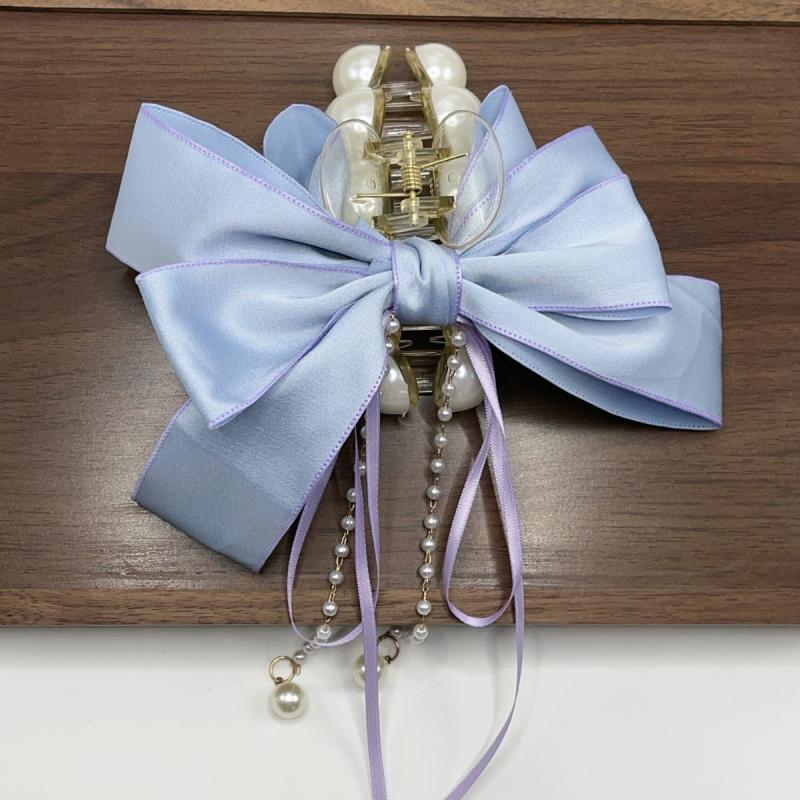 Fashion French Pearl Bow Long Tassel Hair Claws Women Back Head Hair Clip Headwear Hair Accessories Gifts