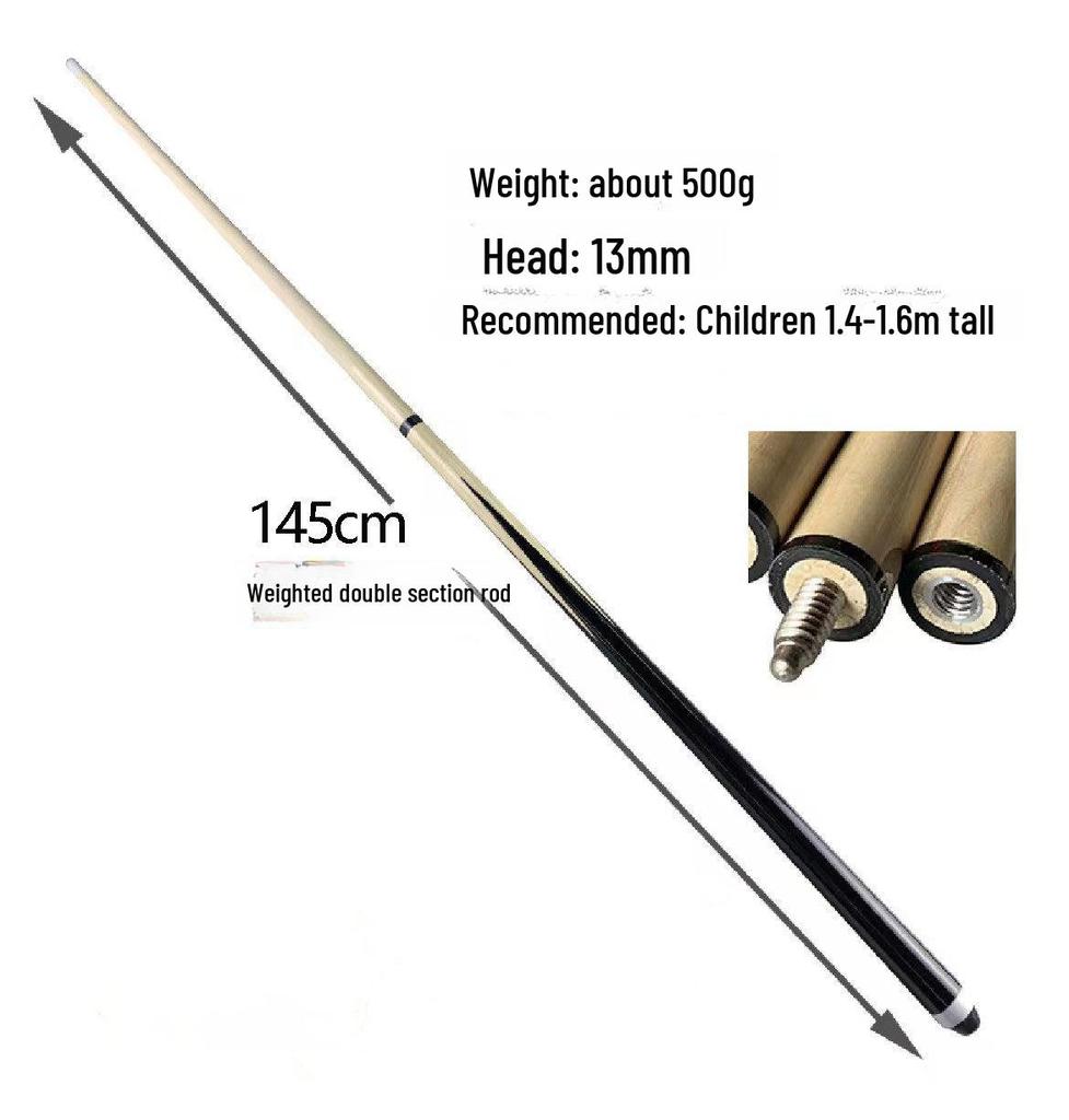 1.2m Children's Split Pool Cue & 1.45m Youth Double Section Weighted White Wood Cue