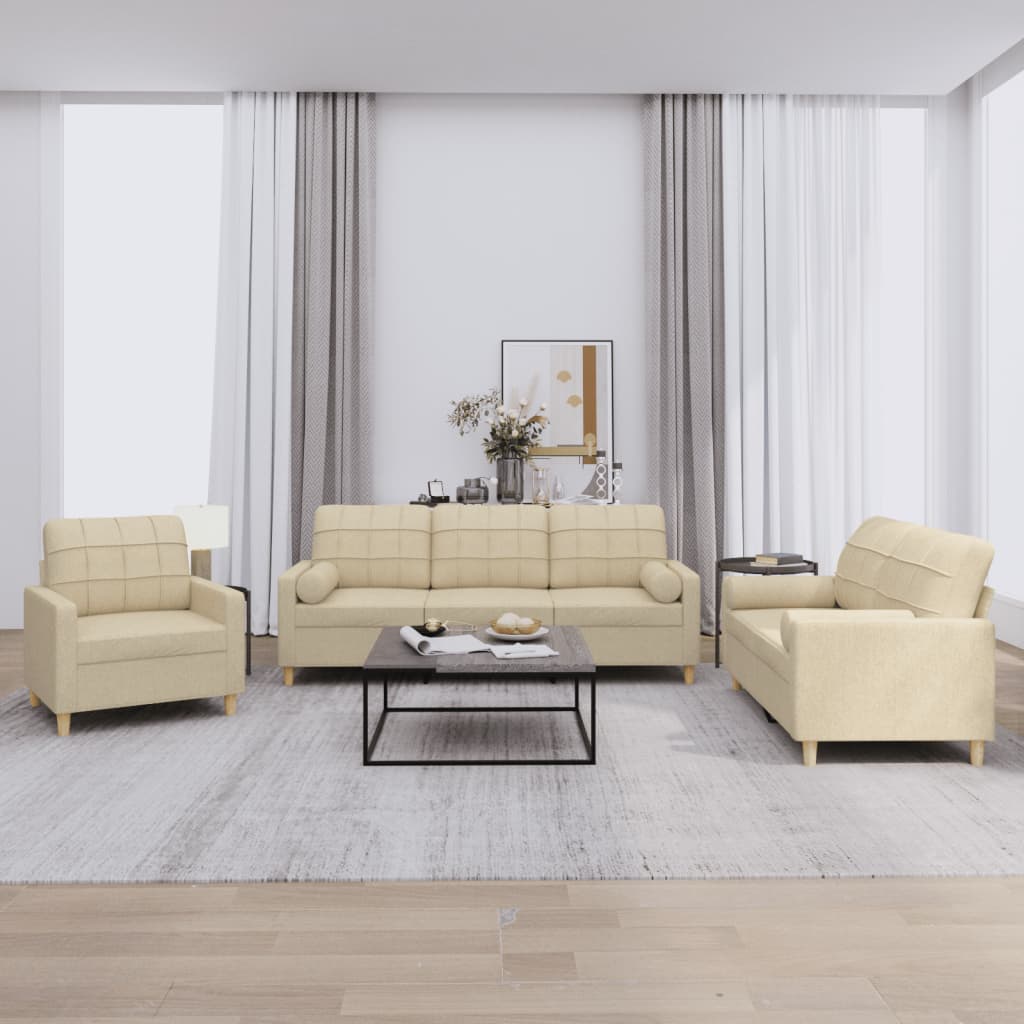 3 Piece Sofa Set with Cushions Cream Fabric
