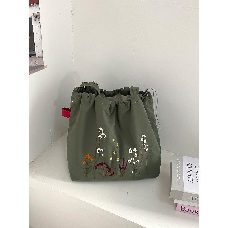 New letter printing bag women's large-capacity nylon shoulder bag casual versatile portable drawstring tote bag
