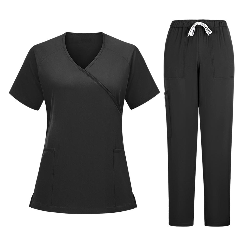 Damen V-Ausschnitt Kurzarm Zweiteiliges Uniform Set für die Arbeit