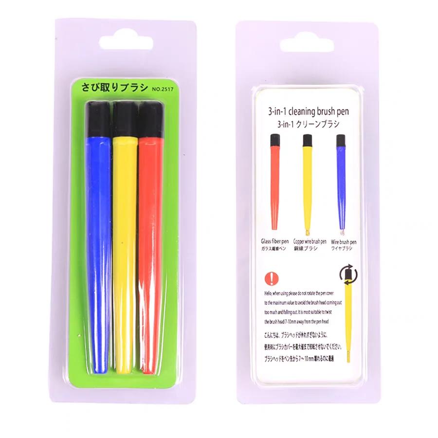 1-3Pcs/Set Scratch Brush Pen Set Brass Steel Fiberglass Tip Rust Removal Cleaning Pen Watch Electronic Cleaning Tool Watchmakers