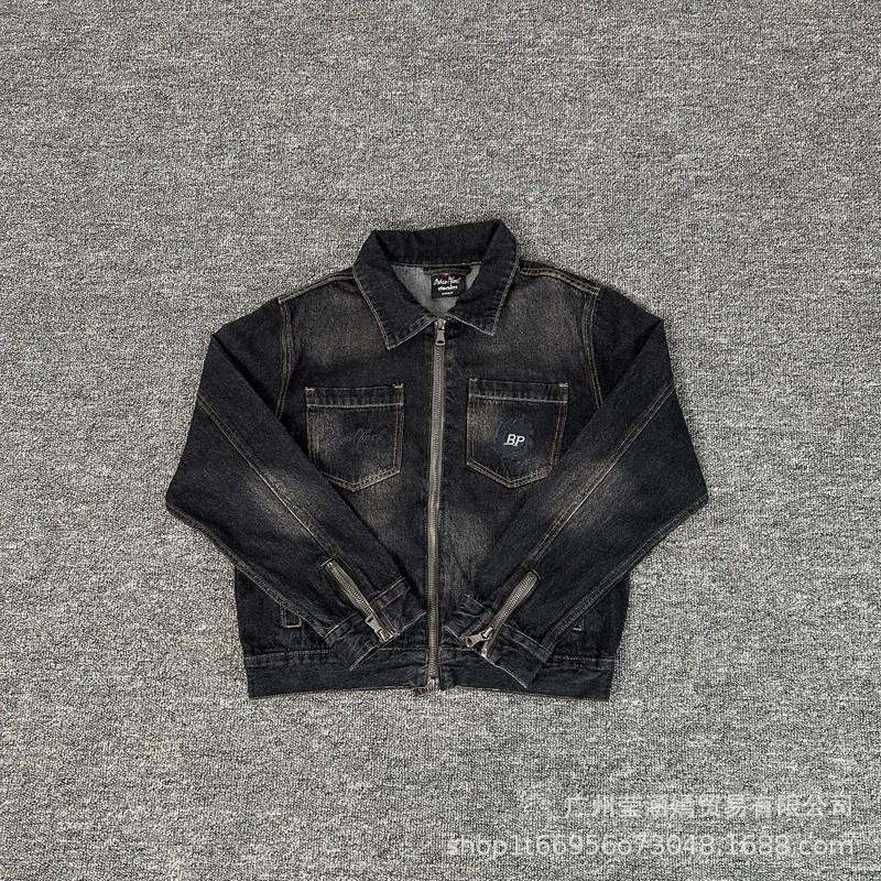 25 Streetwear BP Embroidered Denim Jacket Pants Set Mens High Street Outfit