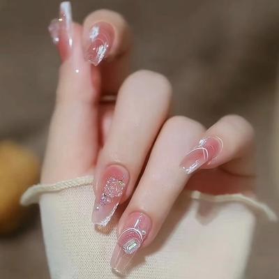 24 pezzi che indossano unghie finite unghie lunghe isola tè freddo breve balletto tridimensionale in rilievo camelia perla aurora quadrato diamante nail art compresse