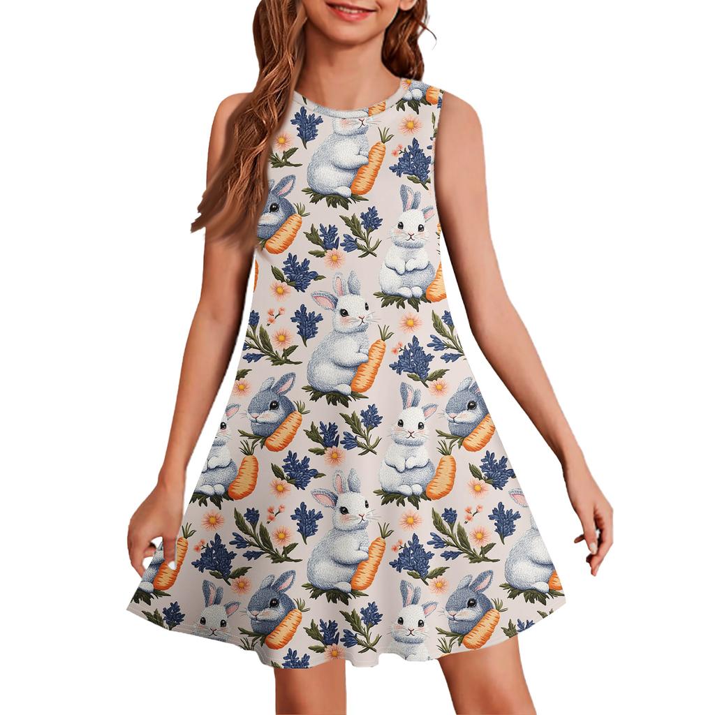 Girl Summer Dress Sleeveless Printed Color Casual Dress
