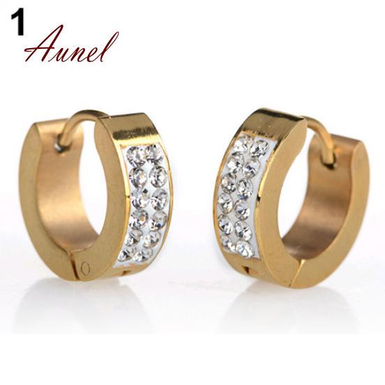 Beauty Unisex Punk Rhinestones Inlaid Titanium Steel Ear Studs Hoop Huggie Earrings