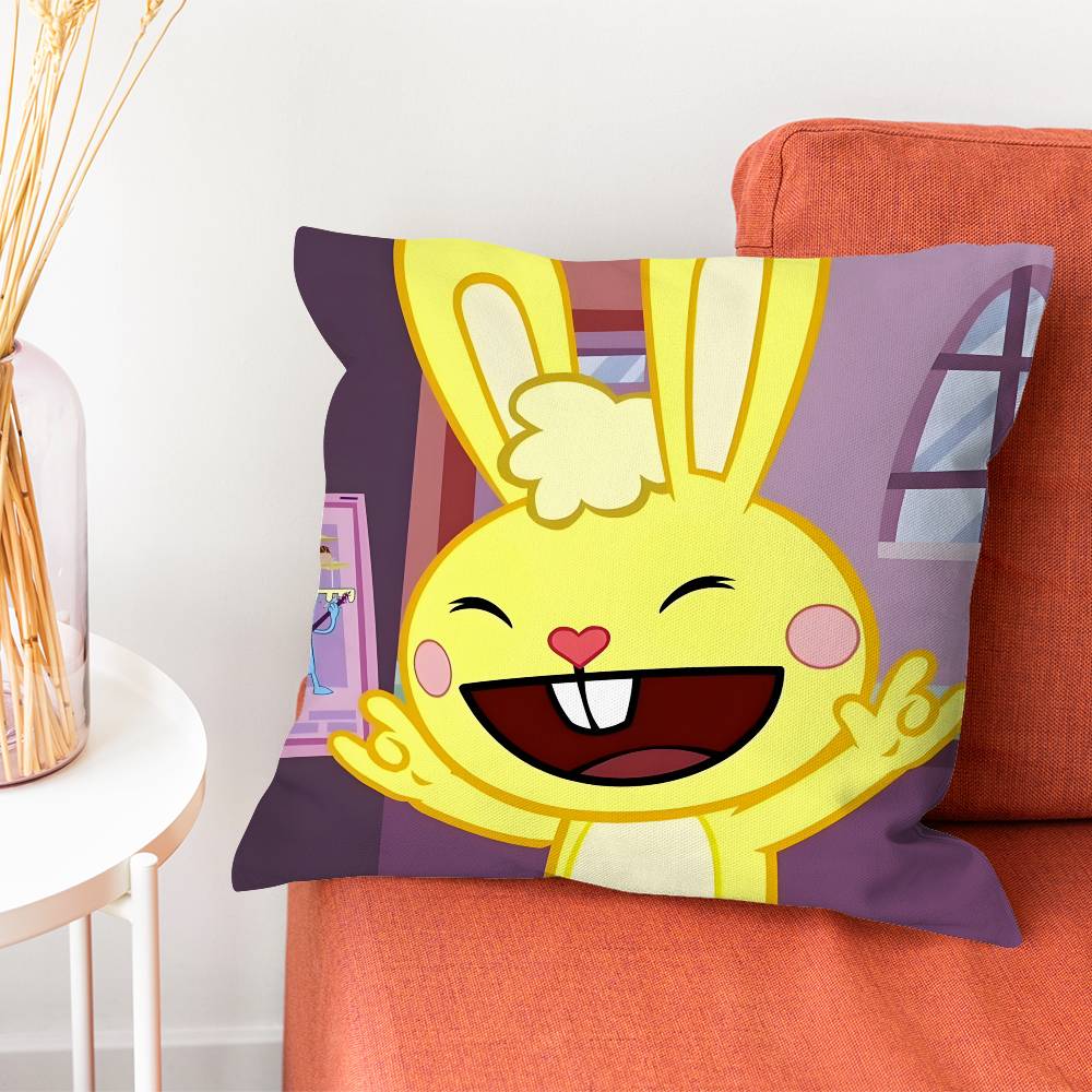HHappy Tree Friends HTF Cuddles Pillow Case Silky Short Plush With Invisible Zipper Dustproof Sofa Cushion Cover For Home Decor