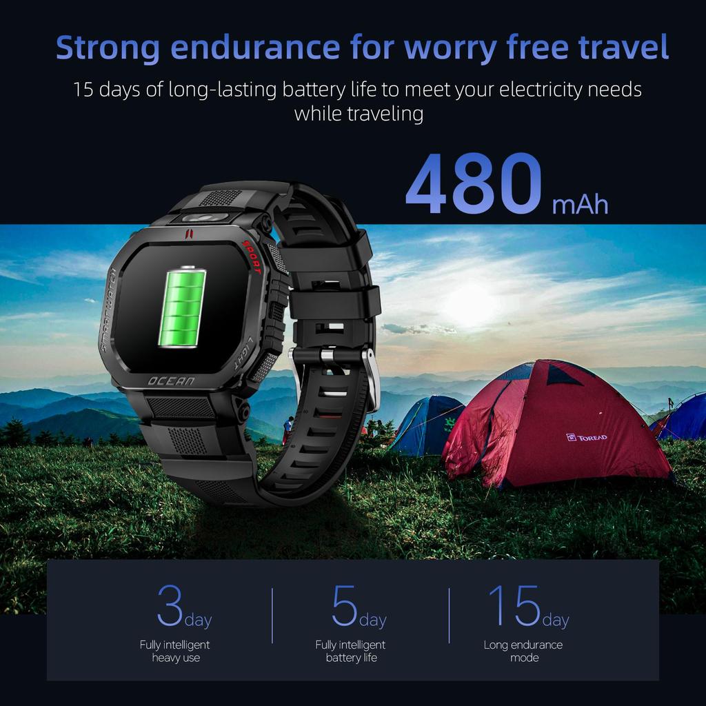 LOKMAT Ocean GT Wasserdichte Robuste Outdoor Smartwatch Taschenlampe Uhr Unisex Fitness Tracker Touchscreen Herzfrequenzmesser