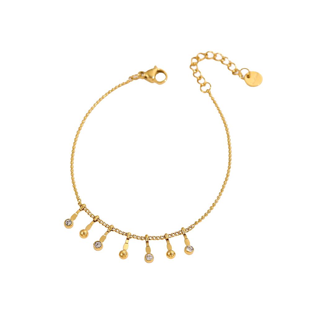 CARLIDANA Classic Gold Plated Stainless Steel Heart Shaped Geometric Rhinestone Tassel Beaded Bracelets Necklace Set Women