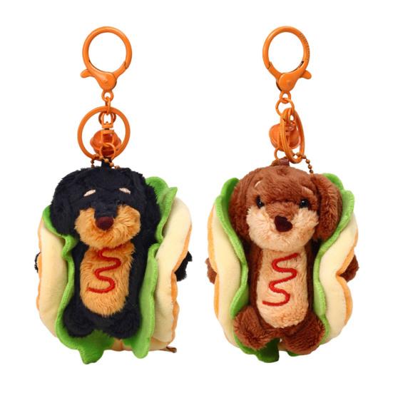 Dachshund Dog Hamburger Keychain Pendant Plush Bag Charm Dual-Function Key Chain Bag Hanger Accessory
