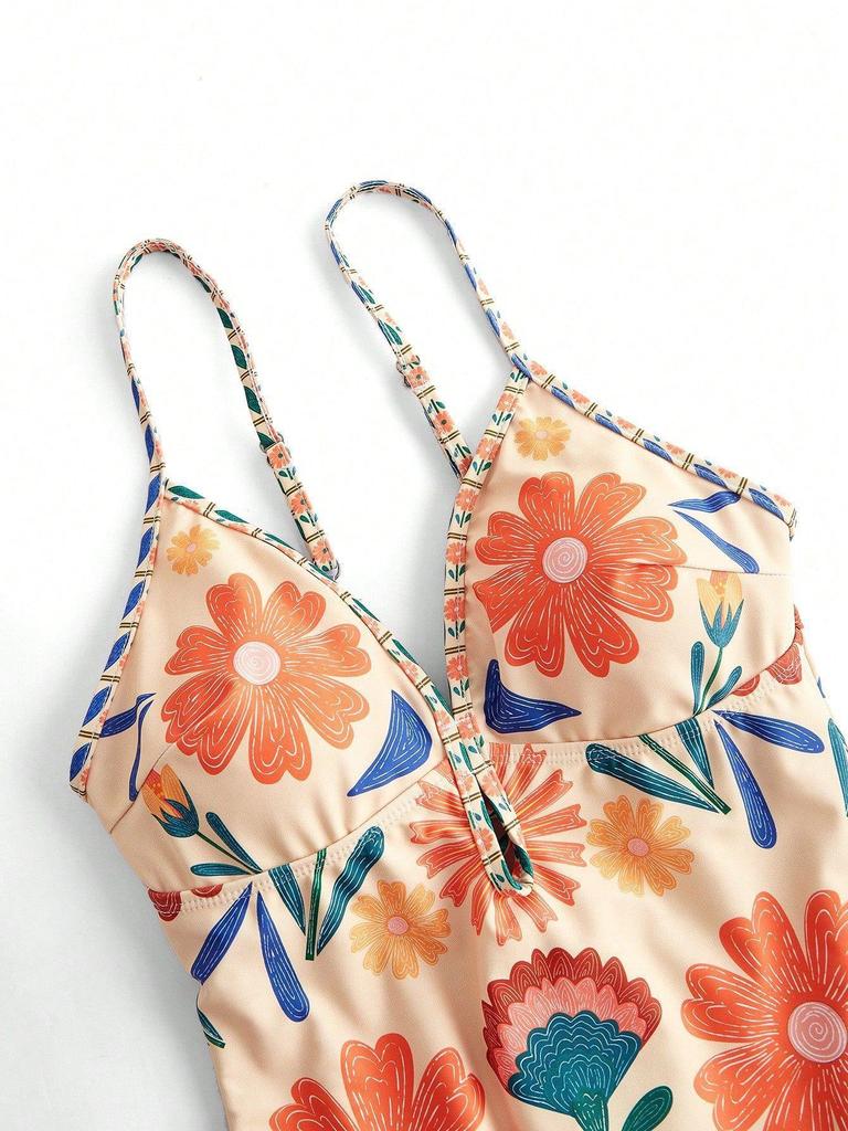 Bohemian 2026 European & American Style Flowy Holiday Casual Fashion Spaghetti Strap Women's Swimsuit.