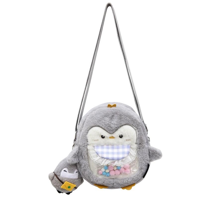Japanese and Korean Girl Messenger Bag Ins New Plush Little Penguin Mobile Phone Bag Cute Cartoon Girl Heart Hair Bag