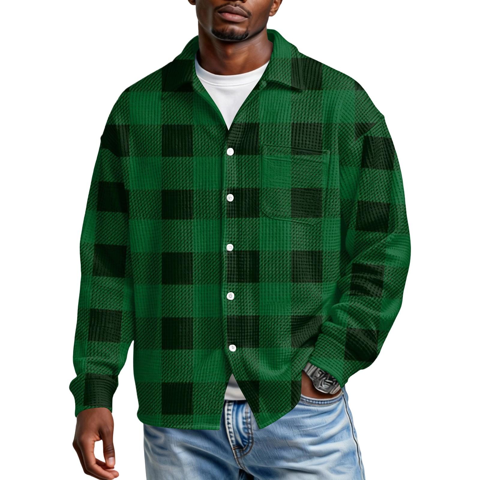 

Мужская повседневная рубашка с пуговицами и длинным рукавом с карманом L армия зеленый