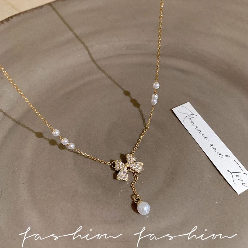 Female Light Luxury Niche Bow Tassel Pendant Necklace