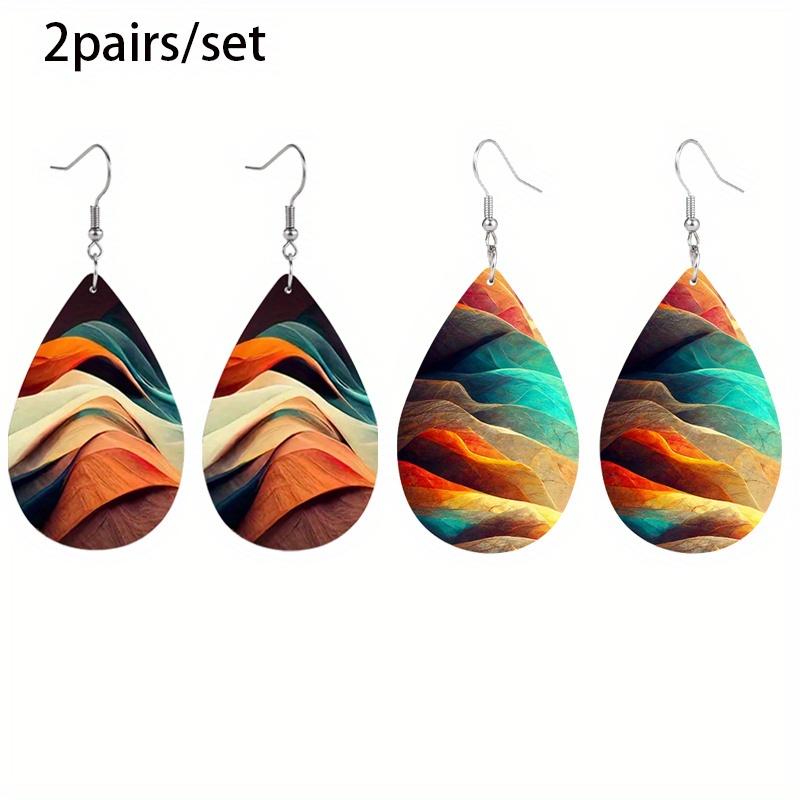 Colorful Mountain Abstract Painting PU Leather Earrings for Women Creative Lively Earrings Tears Earrings Jewelry Matching for Wedding Gift