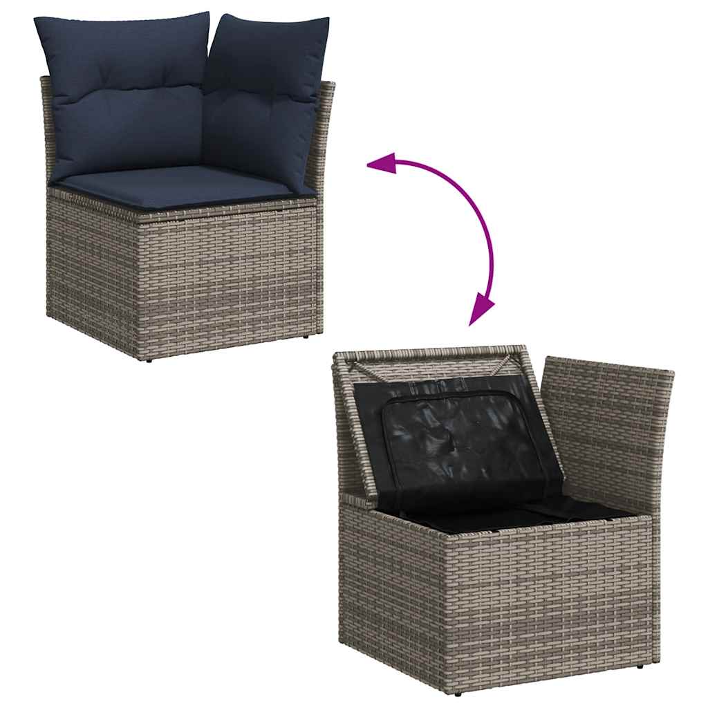 8 Piece Garden Sofa Set with Cushions Gray Poly Rattan & Acacia