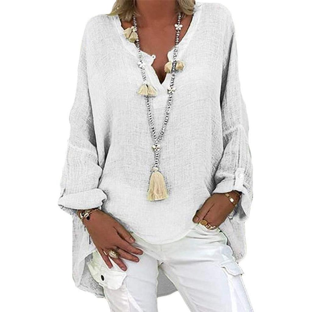 6-Color Loose Shirt Women's Casual Solid Color Top Spring Autumn V-Neck Long Sleeved Blouse