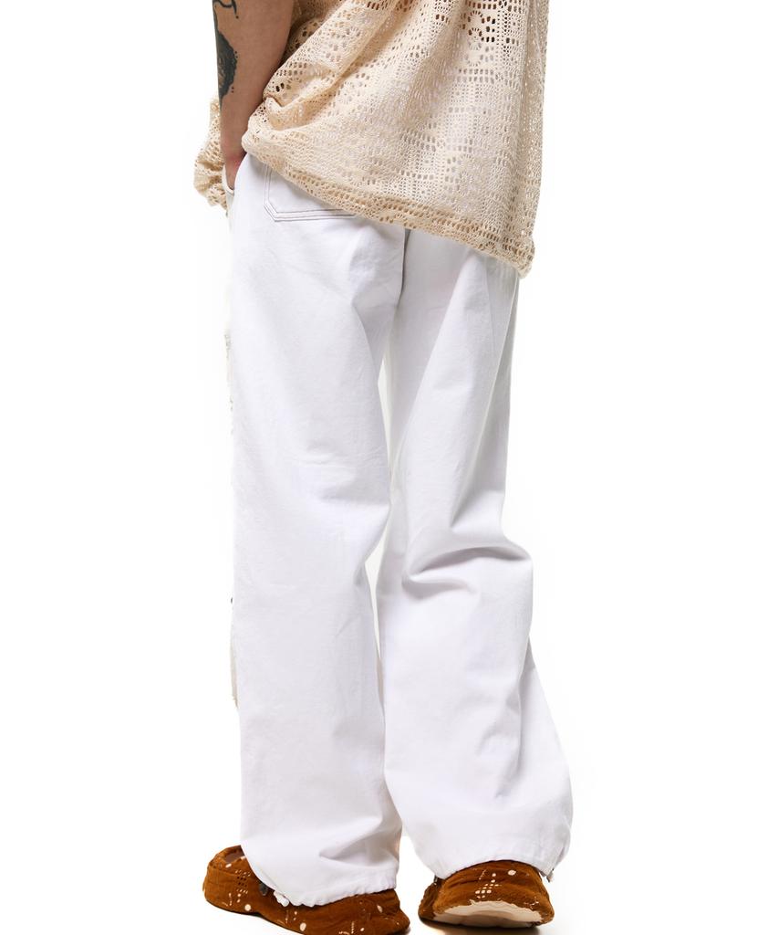 Aleseuseussi Layerd Destroyed Denim Pants - Ivory/White