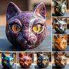 Realistic Cat Head Sculpture Hand-Carved Cat Head Statue Figurine Home Office Desktop