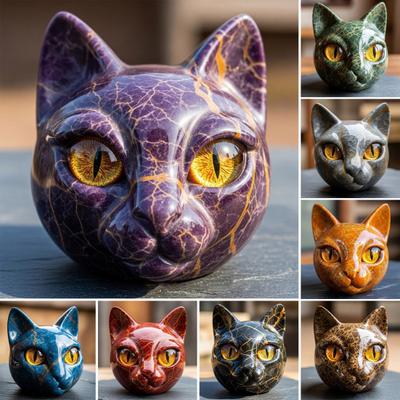 Gerçekçi Kedi Başı Heykeli El Oyması Kedi Başı Heykeli Figür Ev Ofis Masaüstü Dekorasyonu Süsü Kedi Severler Hediyesi