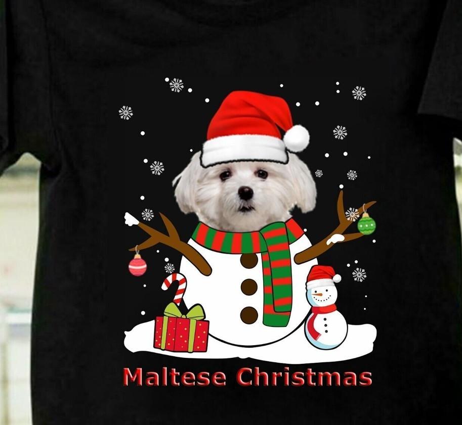 

Cute Maltese Dog Christmas snowman black T-shirt Unisex All sizes E32.6 Unisex T-Shirt XXXXL