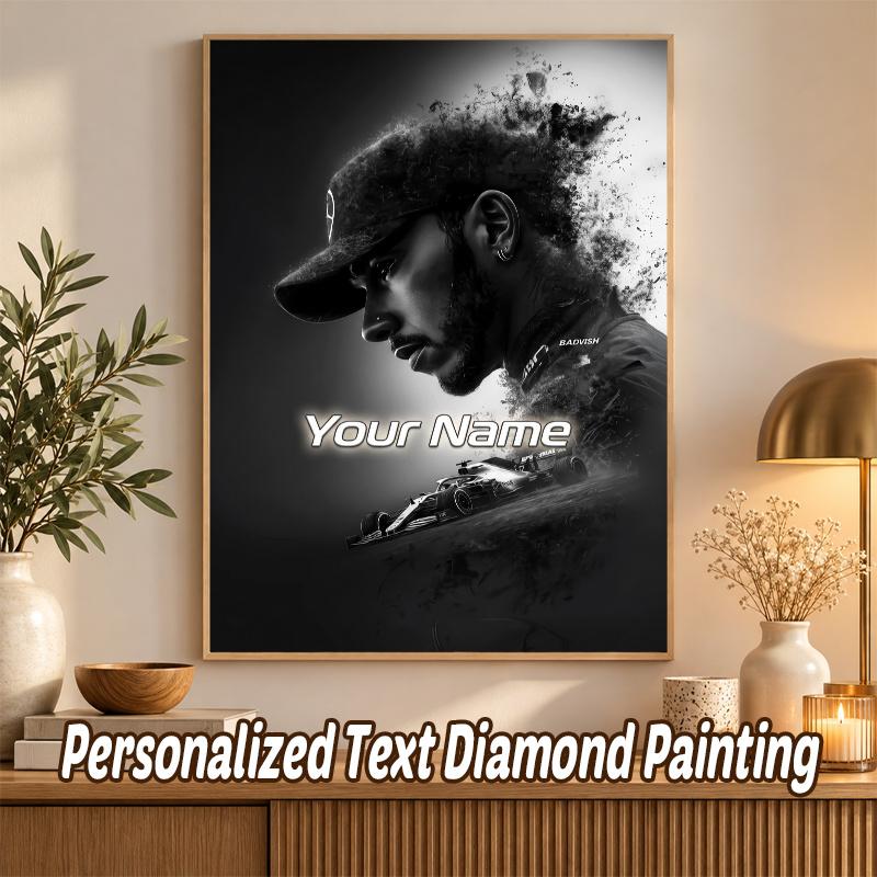 Lewis Hamilton Benutzerdefinierter Name Text 5D Diamantmalerei Set DIY Vollbohrer Diamantkunst Dekoration
