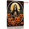 2D Flat Metal Pumpkin Skull Wall Art, Vintage Iron Skeleton In Hood Sign, Halloween Decor 12x8 Inch For Home Office
