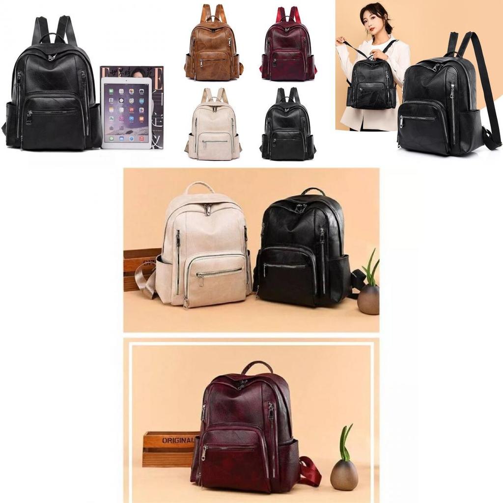 Stylish Pu Leather European Retro Casual Backpack For Women Soft Zipper Closure