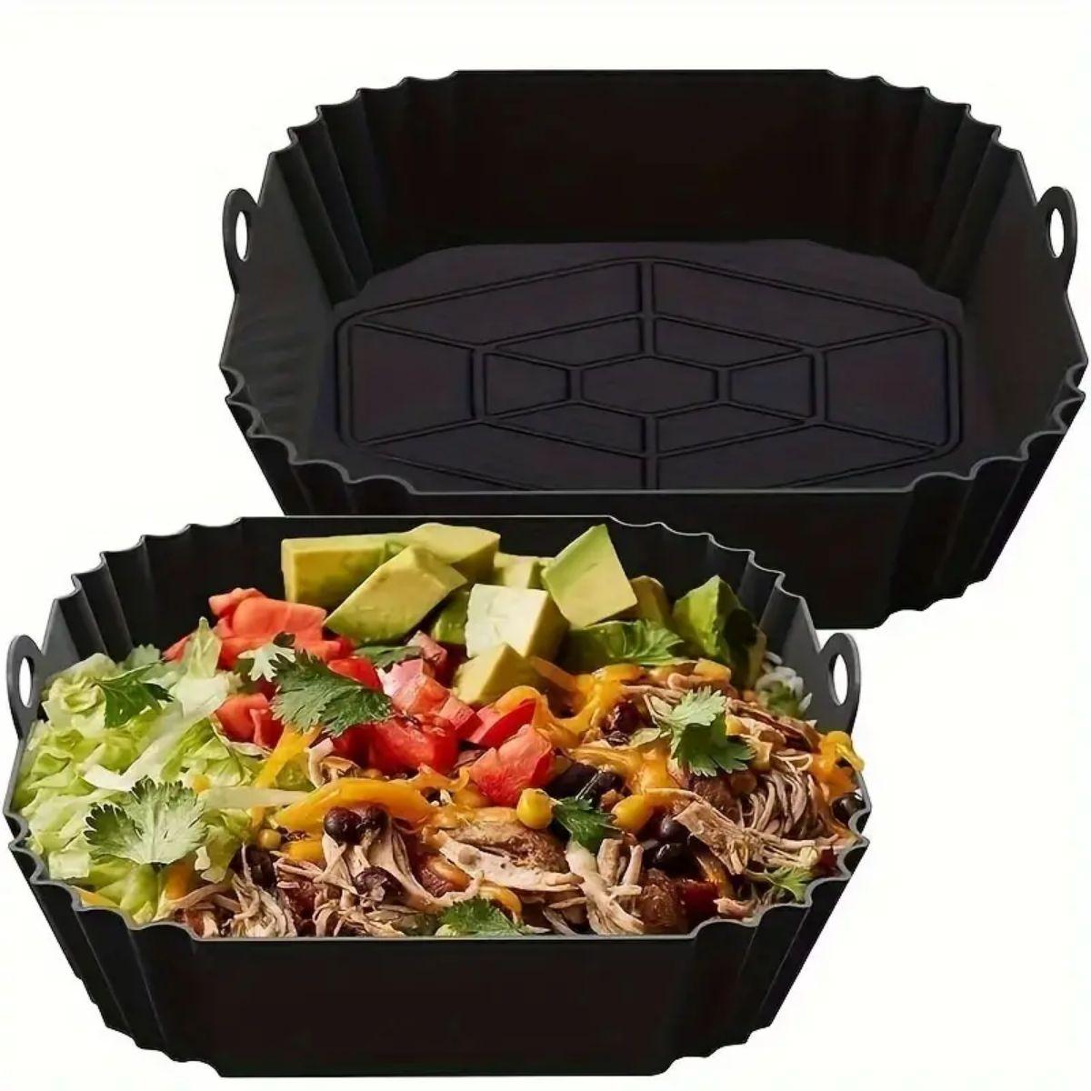 

1 шт. Многоразовый силиконовый вкладыш для аэрофритюрницы—Складной, Антипригарный коврик для выпечки—Термостойкий, Кухонный аксессуар для приготовления пищи чёрный