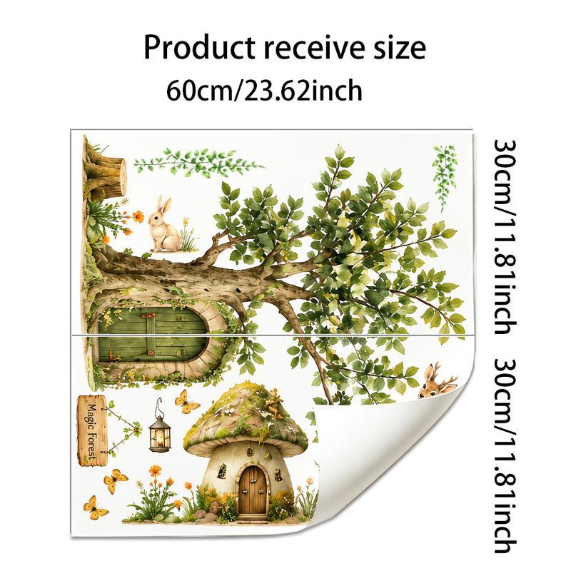 2Pcs Magic Forest Themed Wall Decal With Deer Rabbit Mushroom Designs Easy Peel And Stick For Kids Bedroom Nursery Decor