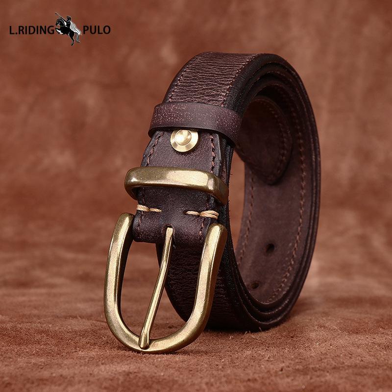 Módní Osobnost Pravá Kůže Pás Retro Kolíčková Spona Ležérní Univerzální Kalhotový Pás