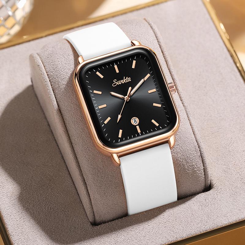 SUNKTA New Rose Gold Bracelet Watch Women Square Waterproof Luminous Women s Quartz Wristwatch Fashion Luminous Watch for Women