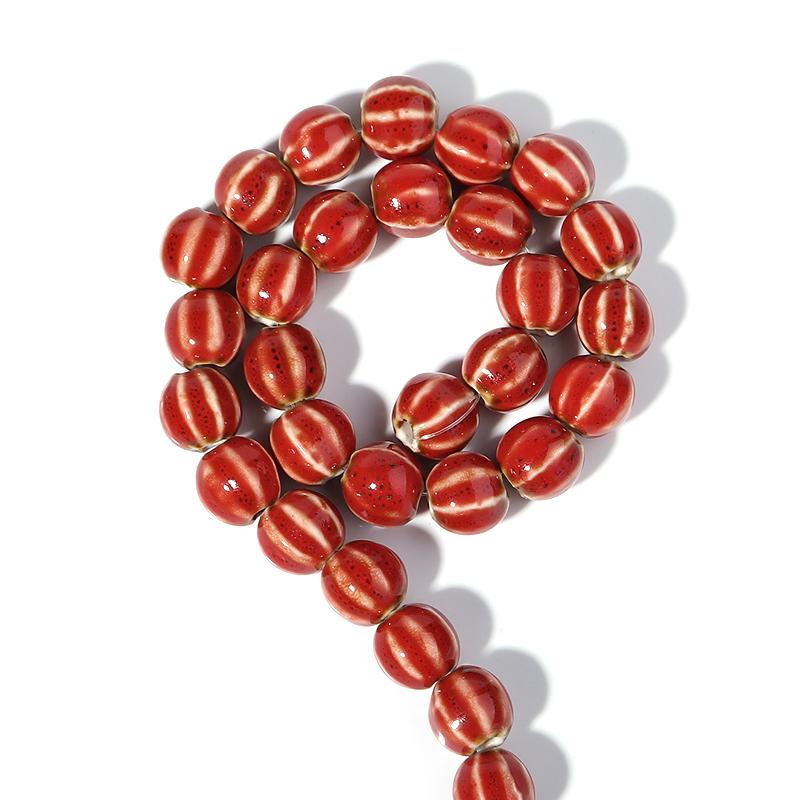1String 11.5mm Multicolor Pumpkin Shaped Ceramic Beads Loose Striped Round Beads For DIY Charm Bracelet Jewelry Gift Accessories