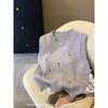 Flower Embroidered Autumn Knitted Vest Women College Korean Fashioest Fashion O Neck Sleeveless Coat Windproof Knit Tops