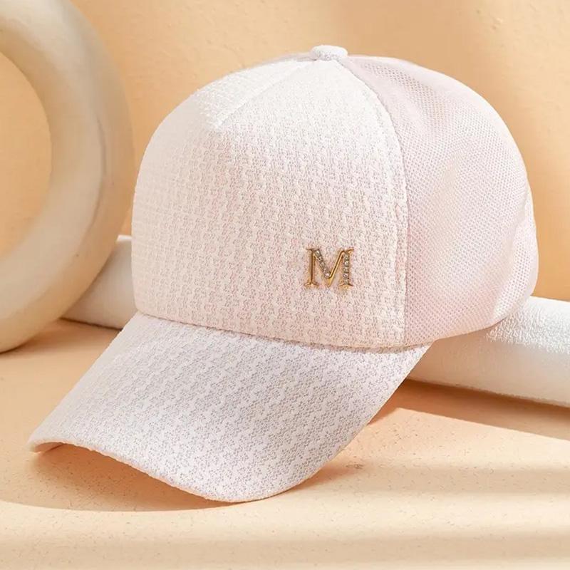 Letter M Decor Baseball Cap Trendy Solid Color Mesh Hats Lightweight Breathable Trucker Hats For Women Daily Use Spring & Summer