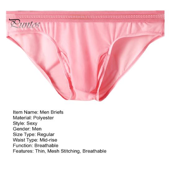Men Briefs Mid-rise High Elasticity Tight Fit Breathable Panties Solid Color Mesh Stitching Sexy Underwear Daily Wear