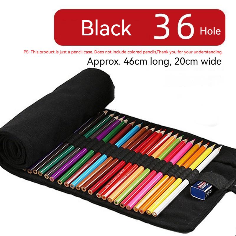 24/36/48/72 Hole Black Roll Pencil Pen Bag Students Pen Curtain Case Colored Pencils Wrap Holder Storage Pouch School Supplies