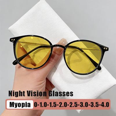 Occhiali da Vista INS Style Oversize Rotondi per Visione Notturna e Miopia, Occhiali Eleganti Anti-Riflesso per Guidare di Notte con Diottrie Negative