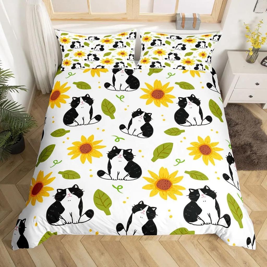 Carton Cat Soft Duvet Cover Set for Children Kids Girl Microfiber Kiten 2/3pcs Carton Animal Beding Set Single Twin Quen King Comfortable Quilt Cover