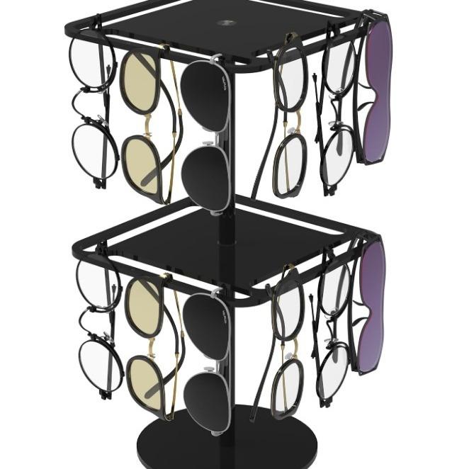 Acrylic Rotating Sunglasses and Glasses Display Stand - Double-layered Black,Transparent Desktop Eyeglass Storage Holder