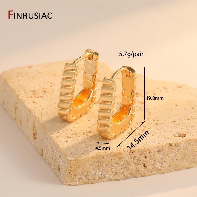 

New Trendy 14K Gold Plated Brass Inlaid Zircon Square Circle Earrings For Women U Shape Hoop Earrings Party Jewelry Gift 1 Pair